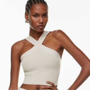 Babaton Aritzia Ribbed Halter Crop Top White Size 2XL New With Tags